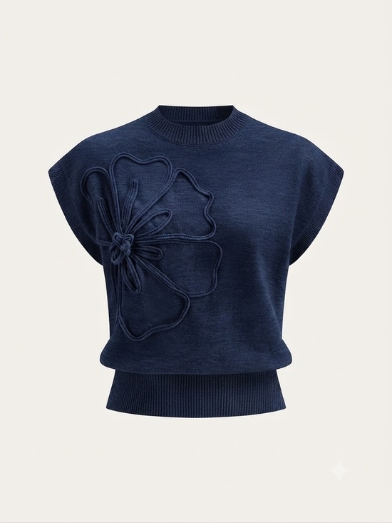 Commense Sweaters - NWT Commense Navy Flower Appliqué Sweater